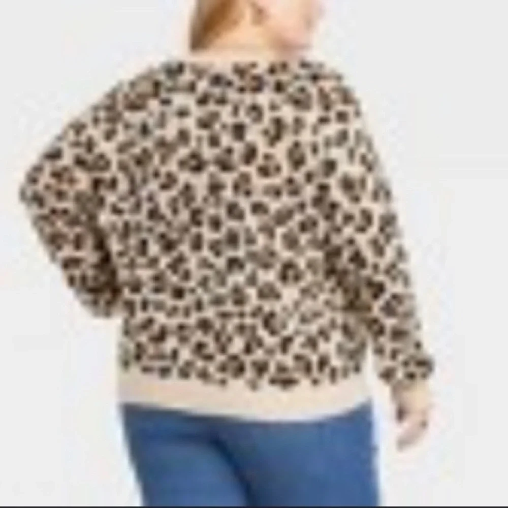(2X)- Knox Rose Women's Plus Size Crewneck Sweater - Leopard Print_2